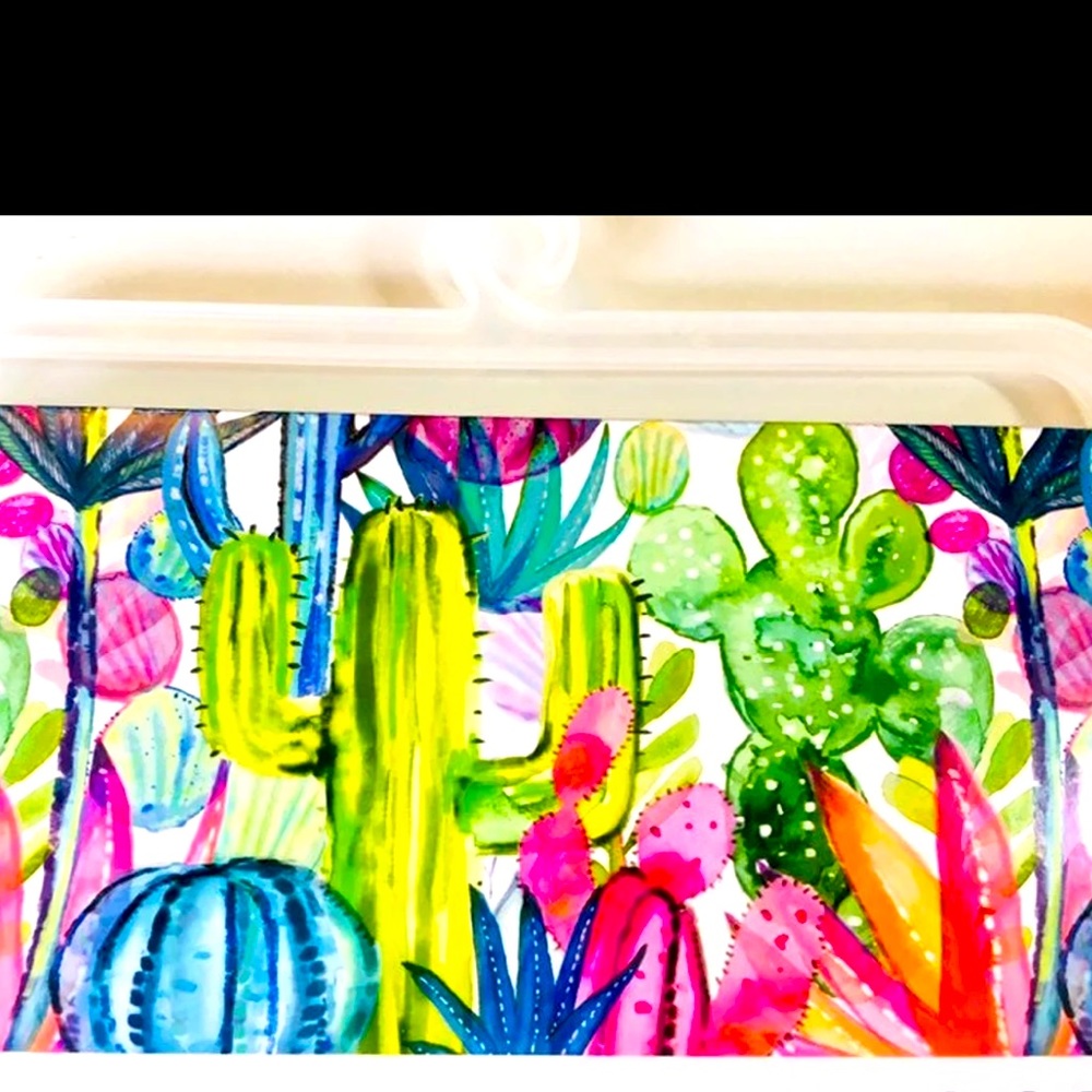Gobi Cactus Peva Shower Curtain Blue Green Cacti Purple Pink Desert Flowers